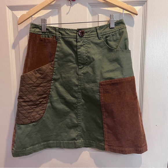 Anthropologie Meadow Rue size 2 Patchwork Skirt Olive Green/Brown - Picture 4 of 14